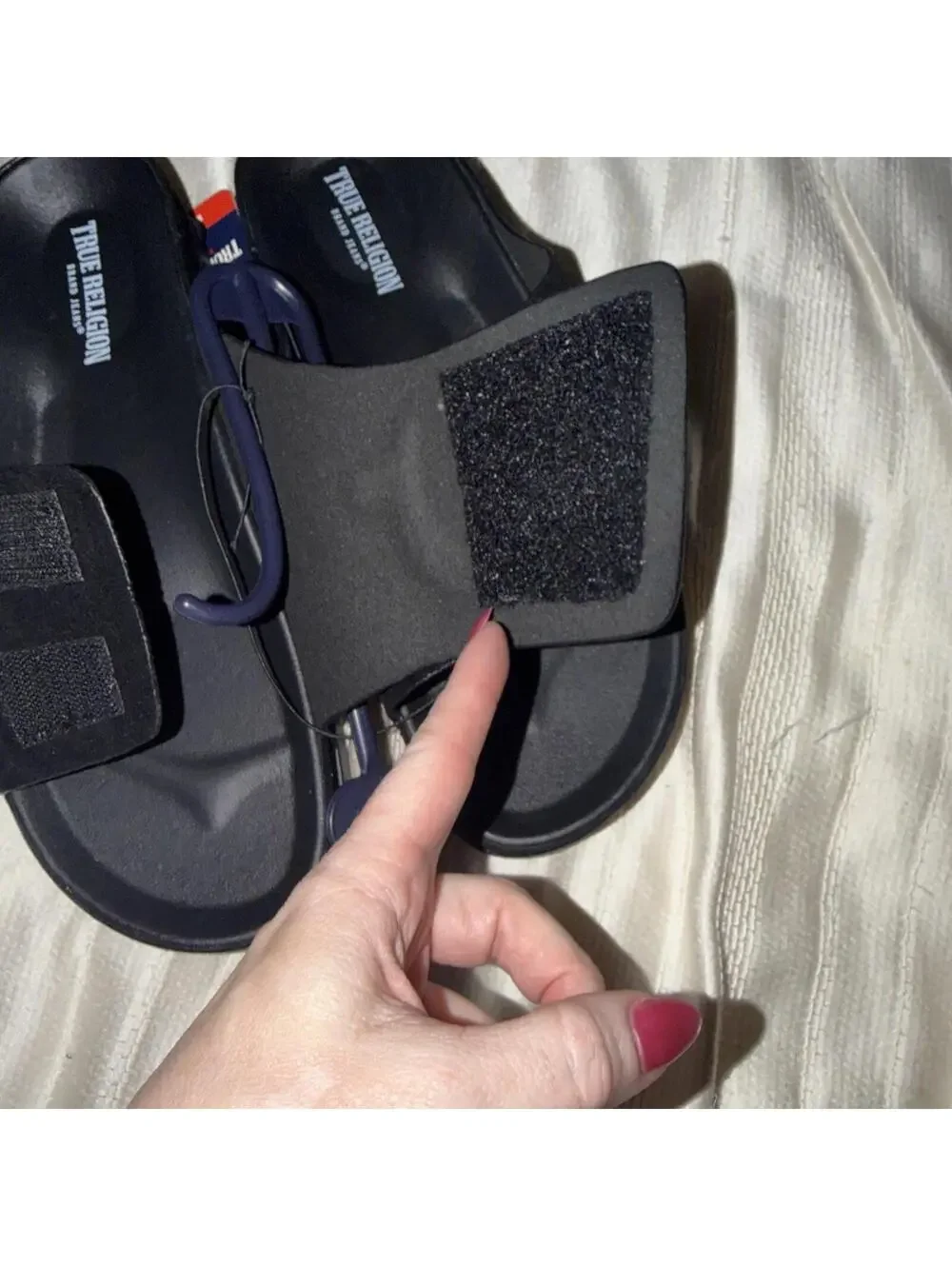True Religion Men's TR-Biggy-PBS Black Logo Sandals adjustable top strap Size 9
